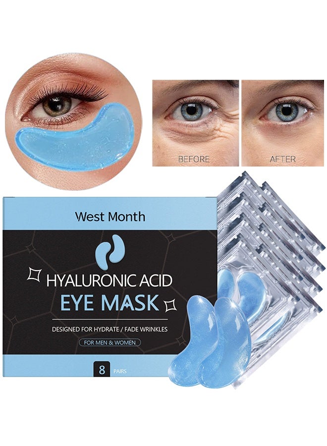 WEST MONTH 8 Pairs Hyaluronic Acid Eye Mask, Under Eye Patches For Dark Circles, Puffy Eyes, Hyaluronic Acid Eye Masks For Dark Circles Puffy Eyes Undereye Bags, Collagen Eye Patches For Wrinkles And Hydrate, Skin Care Gift For Her - Image 1