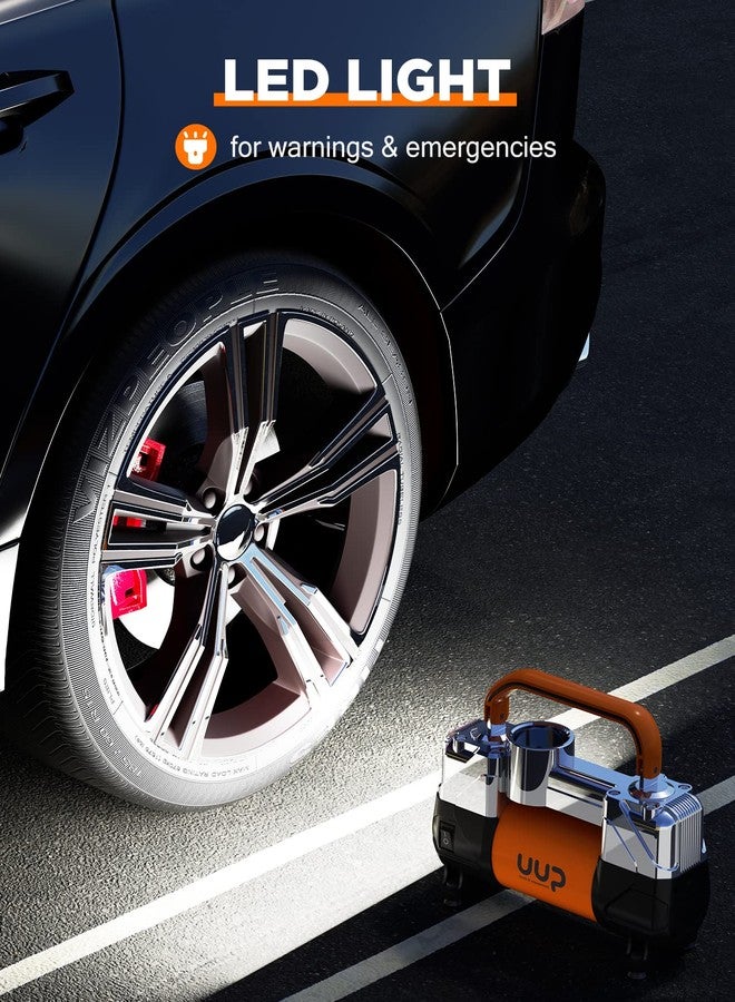 UUP Tire Inflator Air Compressor, 150PSI 12V DC Double Cylinders Heavy Duty Portable Air Pump w/Emergency LED Light for Truck, SUV, Car, RV - Image 5