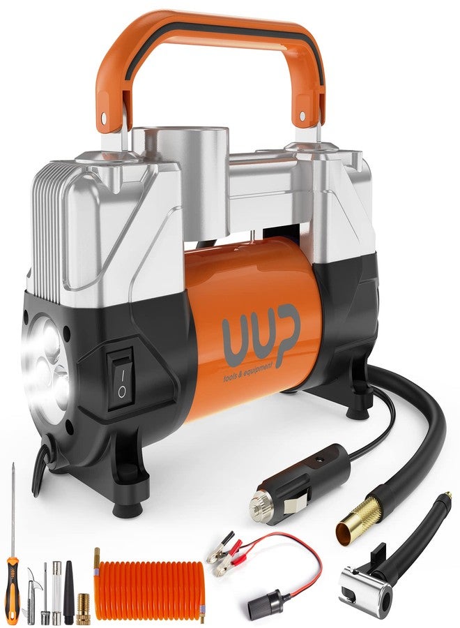 UUP Tire Inflator Air Compressor, 150PSI 12V DC Double Cylinders Heavy Duty Portable Air Pump w/Emergency LED Light for Truck, SUV, Car, RV - Image 1