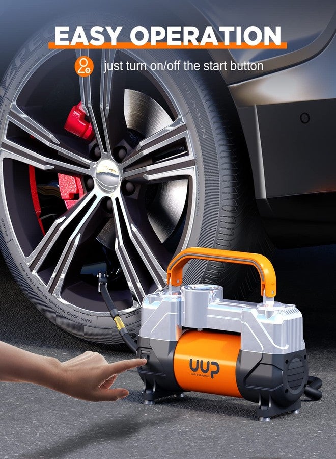 UUP Tire Inflator Air Compressor, 150PSI 12V DC Double Cylinders Heavy Duty Portable Air Pump w/Emergency LED Light for Truck, SUV, Car, RV - Image 4