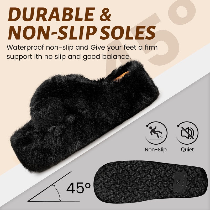 Lucky Kids Women's Slippers Cozy Memory Foam House Bedroom Slippers for Women Fuzzy Plush Comfy Faux Fur Lined Slide Shoes Anti-Skid Sole Trendy Gift Slippers - Image 4