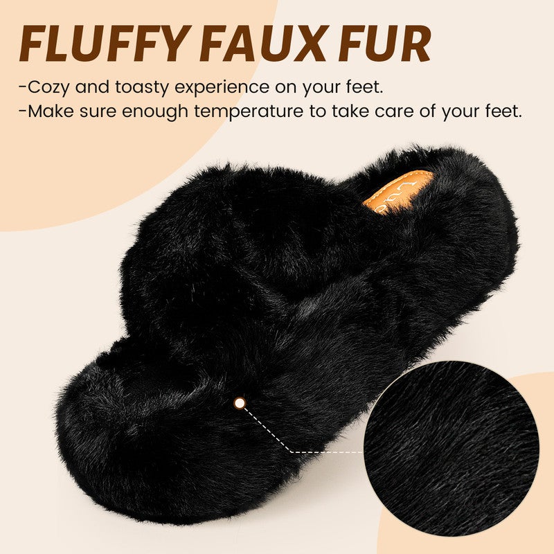 Lucky Kids Women's Slippers Cozy Memory Foam House Bedroom Slippers for Women Fuzzy Plush Comfy Faux Fur Lined Slide Shoes Anti-Skid Sole Trendy Gift Slippers - Image 2