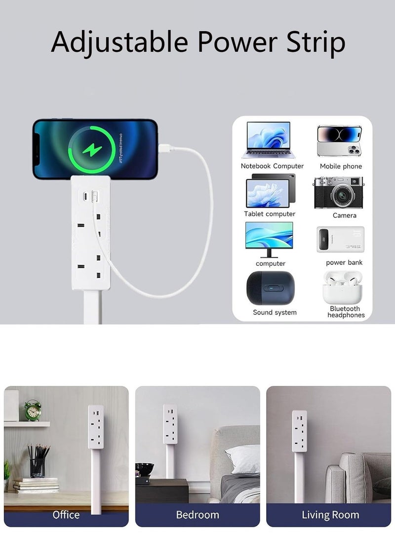 Ump Multi-Functional Electrical Outlet Extender Socket with 180° Rotating, Universal Plug Adapter, Power Extension Socket, 1500W Power Stick with 2 AC, USB-A & USB-C Ports, 20"-27" Adjustable Extension Cord Strip, Access Hard-to-Reach Outlets Use Behind Couches, Desk - Image 5