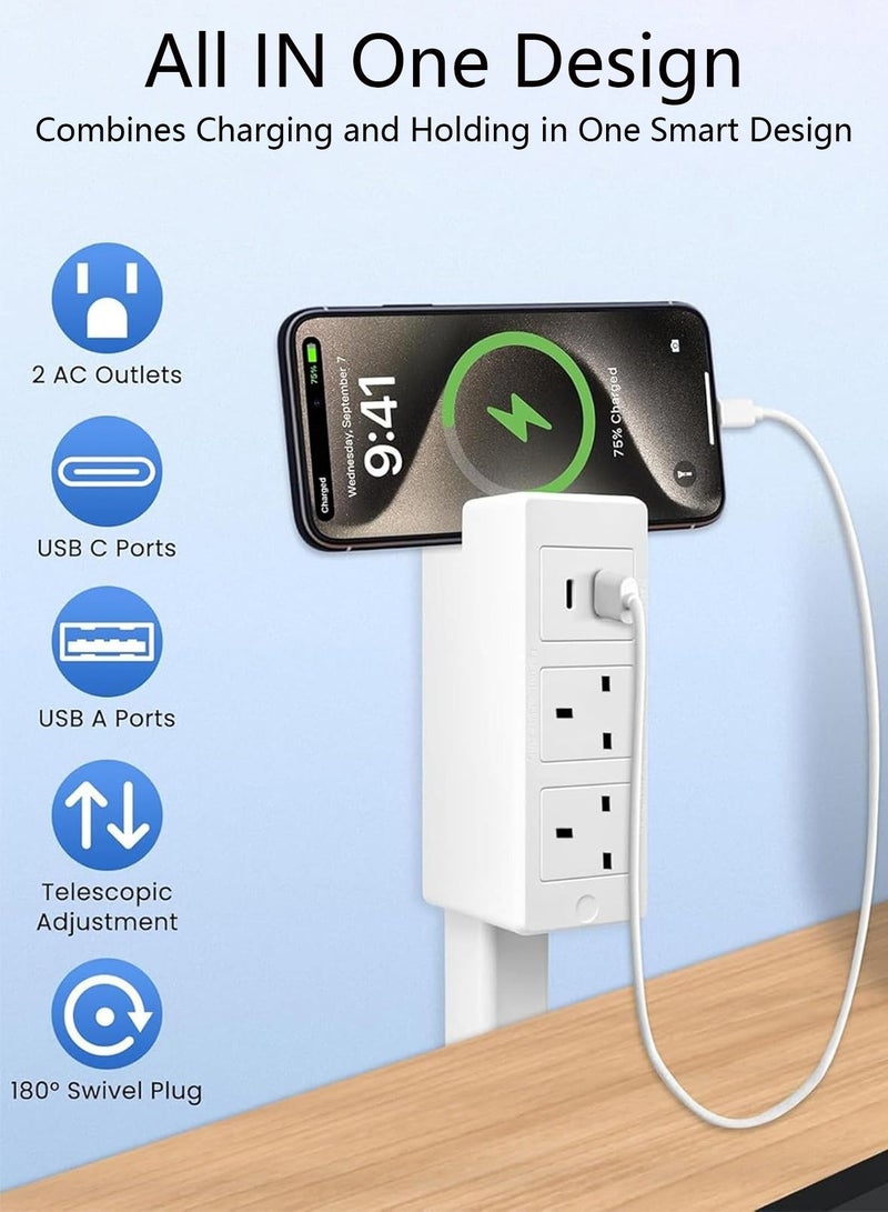 Ump Multi-Functional Electrical Outlet Extender Socket with 180° Rotating, Universal Plug Adapter, Power Extension Socket, 1500W Power Stick with 2 AC, USB-A & USB-C Ports, 20"-27" Adjustable Extension Cord Strip, Access Hard-to-Reach Outlets Use Behind Couches, Desk - Image 2