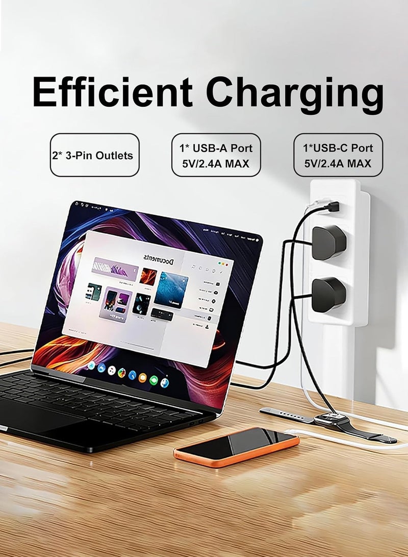 Ump Multi-Functional Electrical Outlet Extender Socket with 180° Rotating, Universal Plug Adapter, Power Extension Socket, 1500W Power Stick with 2 AC, USB-A & USB-C Ports, 20"-27" Adjustable Extension Cord Strip, Access Hard-to-Reach Outlets Use Behind Couches, Desk - Image 4