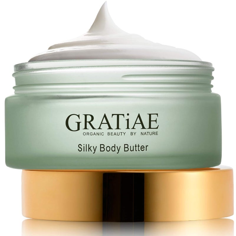 Gratiae organic beauty by nature silky body butter anti aging skin care shea butter moisturizer hydrating stretch mark cream firming neck  Dcollet Almond  Vanilla 595Floz