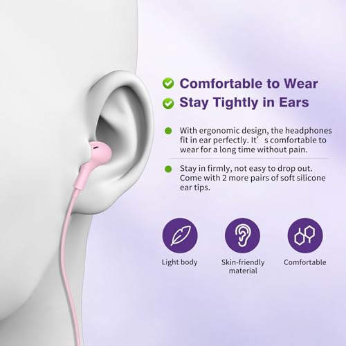 APETOO USB C Headphones for iPhone 17 16 15 Plus/Galaxy S26 S25 Wired Earbuds with Microphone for Samsung S24 S23 S22 S21 S20 Ultra, Magnetic Noise Canceling in-Ear Type C Earphone for iPad 10/Pixel 8a, Pink - Image 5