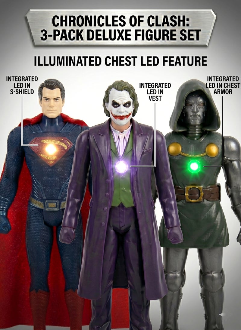 Avengers 5 Doomsday Chronicles of Clash 3-Pack Deluxe Figure Set – Superman, The Joker & Doctor Doom 15cm Action Figures | 6-Inch Scale Poseable Hero & Villains Playset with Weapons Array & Cloth Cape | Best Birthday, Eid & Christmas Gift for Kids Ages 3+ - Image 3