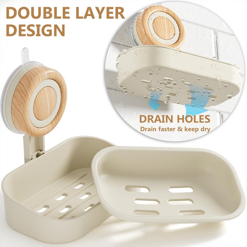 Cinola Double Layer Soap Dish for Shower 2 Pack, Wall Mounted Bar Soap Holder Suction Cup 2 Layer Self Draining Soap Case Sponge Holder for Shower Bathroom, Tub and Kitchen Sink, Drill-Free Tray - Image 3
