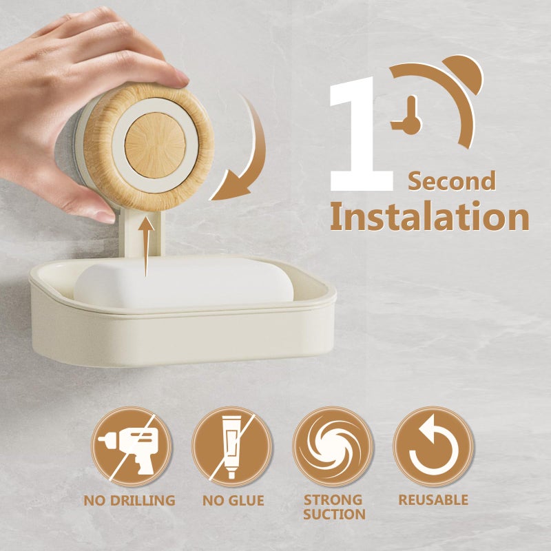 Cinola Double Layer Soap Dish for Shower 2 Pack, Wall Mounted Bar Soap Holder Suction Cup 2 Layer Self Draining Soap Case Sponge Holder for Shower Bathroom, Tub and Kitchen Sink, Drill-Free Tray - Image 2