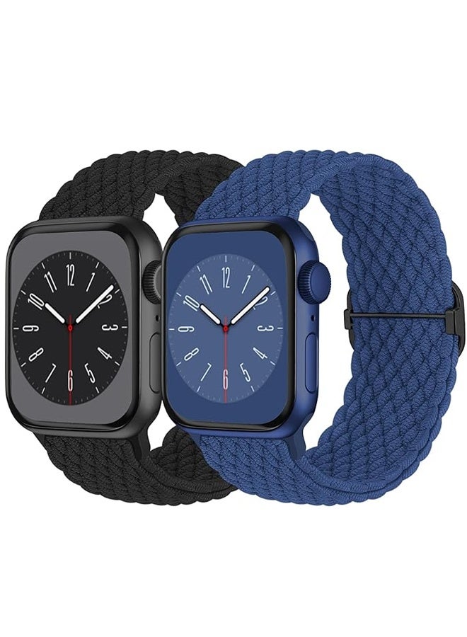 2PCS Braided Solo Loop Compatible with Apple Watch Band 42mm 44mm 45mm 46mm 49mm Women Men, Adjustable Stretchy Bands Elastic Sport Wristbands for iWatch Series 9 8 7 6 5 4 3 2 SE Ultra 2 - Image 1