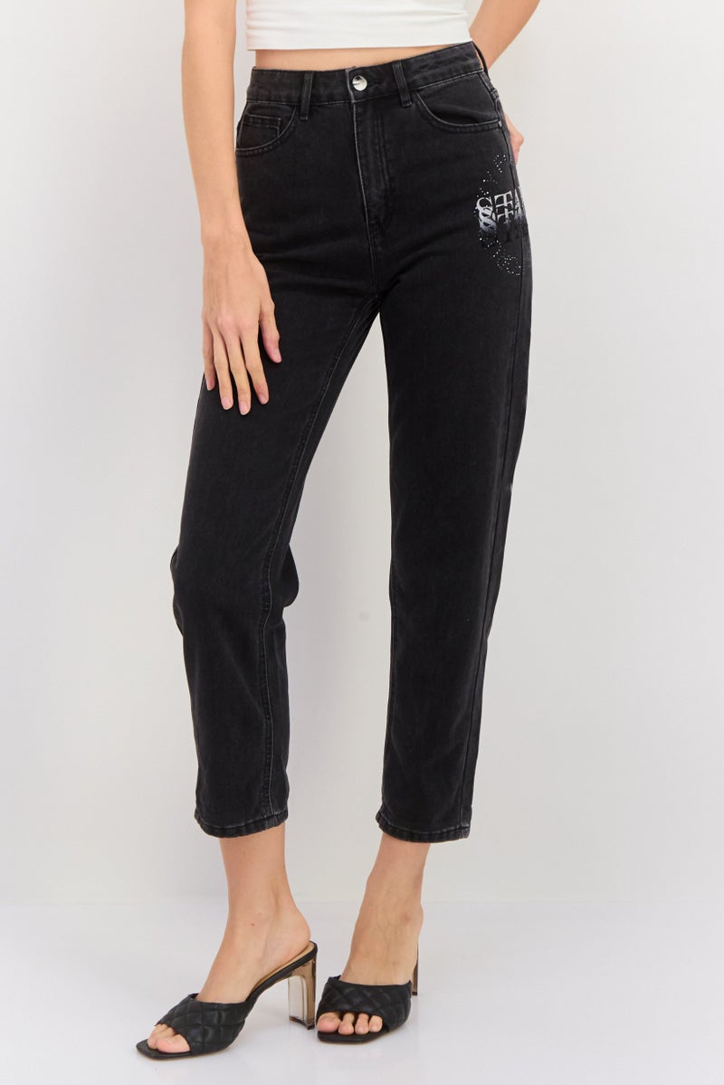 ONLY Women Regular Fit Washed Denim Jean, Black - Image 1