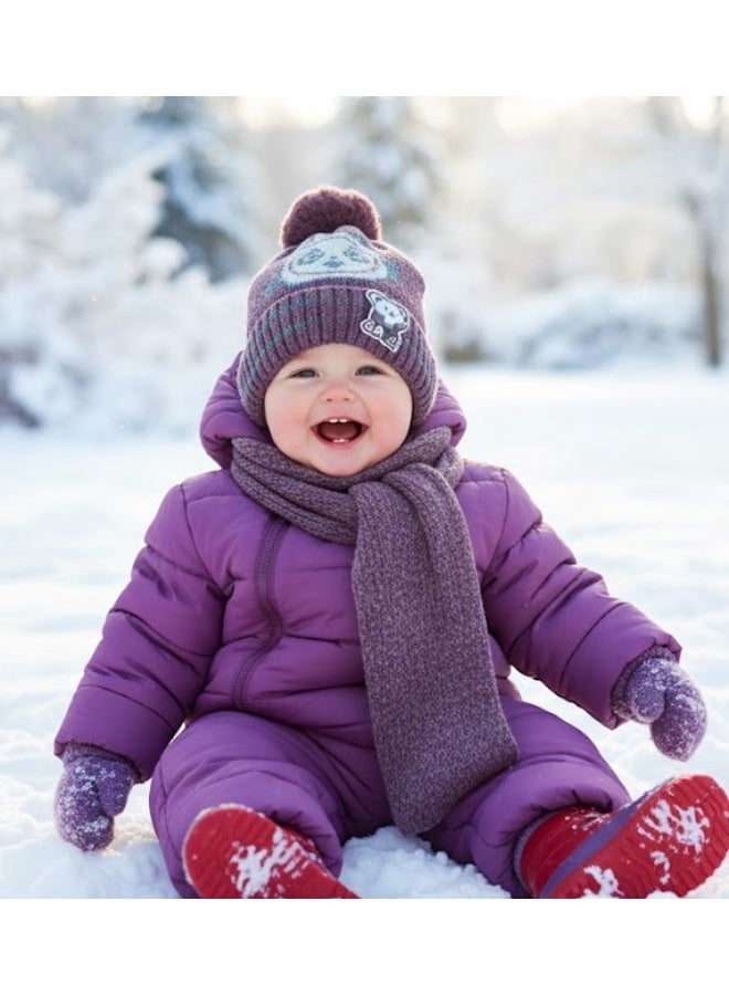 طقم قبعة ايس كاب شتوية للأطفال مع وشاح اسكرف للأولاد والبنات - Image 1