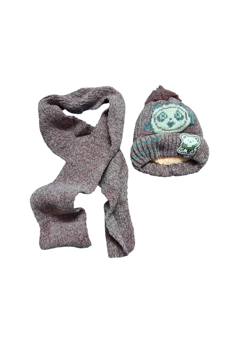 طقم قبعة ايس كاب شتوية للأطفال مع وشاح اسكرف للأولاد والبنات - Image 2