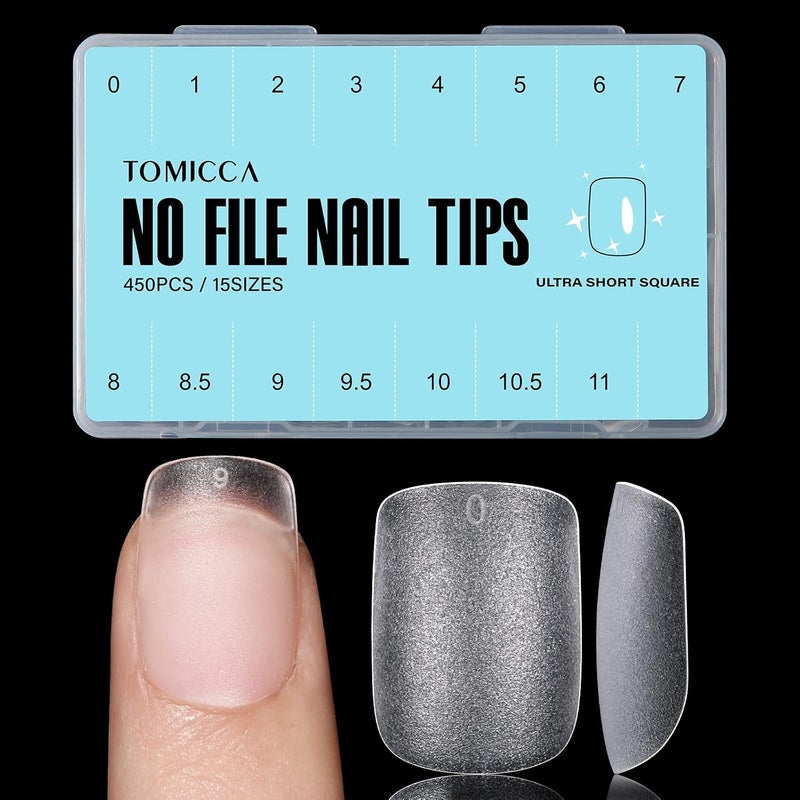 TOMICCA Extra Short Square Nail Tips 15 Sizes Double-sided Matte Full Cover False Gel Nail Tips for Nail Extensions