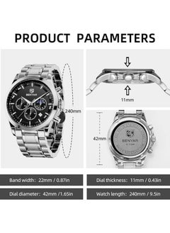 Mens Watches Multifunction Chronograph Date Quartz Watch for Men Stainless Steel Band Wrist Watch Gift for Men Casual Business - pzsku/Z1B14C0EB39990D055ADAZ/45/_/1740250674/150d2707-ec7f-4956-a6eb-e8152ef545a3