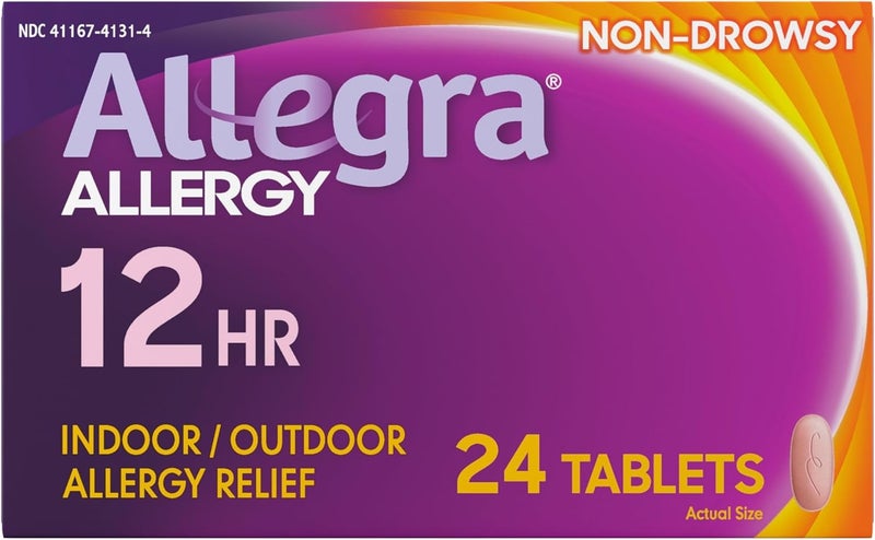 Allegra Adult 12Hour Allergy Relief Tablets NonDrowsy Indoor and Outdoor Allergy Medicine 60 mg Fexofenadine HCI Antihistamine Pill 24Count - Image 1