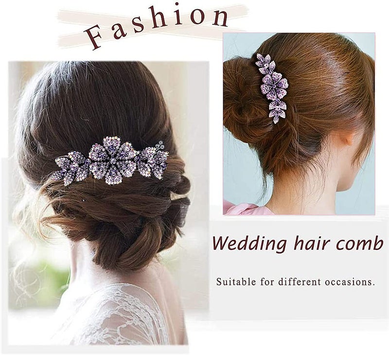 M'AYCREATE MAYCREATE® Hair Clips for Women Flower Comb Pins Slide Girls Crystal Barrettes Bridal Charm Accessories 1Pc Dark Purple 3PCS - Image 2