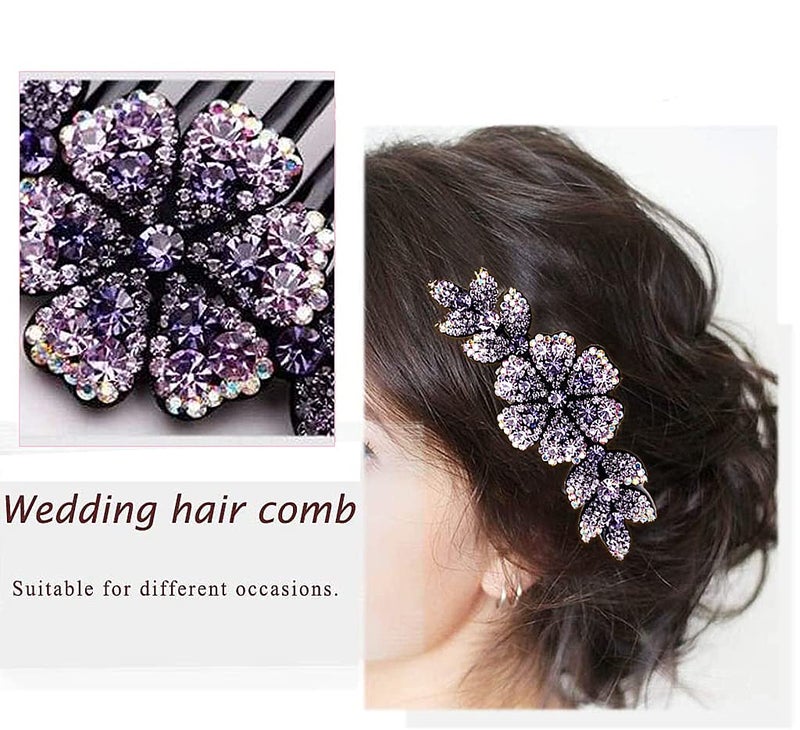M'AYCREATE MAYCREATE® Hair Clips for Women Flower Comb Pins Slide Girls Crystal Barrettes Bridal Charm Accessories 1Pc Dark Purple 3PCS - Image 4