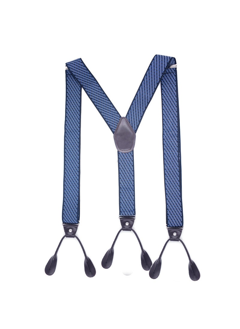 Generic Mens Casual Y-Back Suspenders Elastic Adjustable Blue twill 