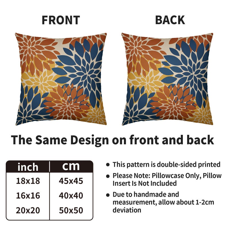Smozenith Smozenith Blue Orange Yellow Pillow Covers 18X18 Inch Set of 2  Fall Colored Modern Geometry Dahlia Floral Print Decorative Throw Pillow Covers Outdoor Farmhouse Cushion Case for Couch Sofa Bed Decor  - Image 4