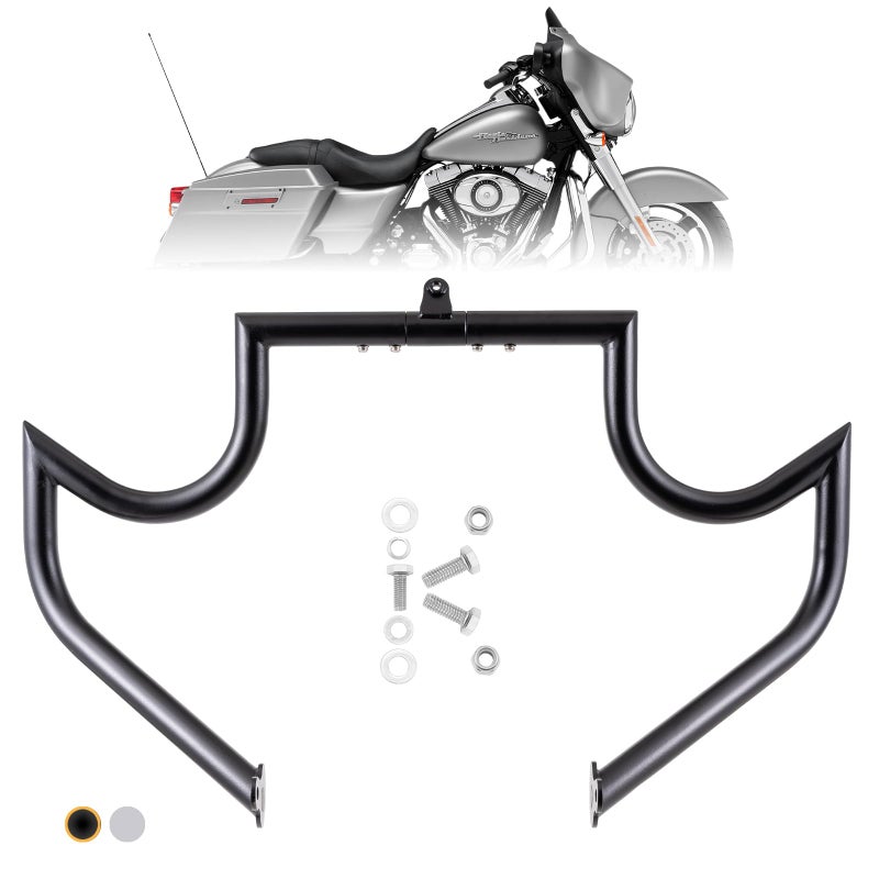 Kinglemc Crash Bar Engine Guard Highway Bar for Harley Davidson Touring Road Glide Road King Street Glide Electra Glide CVO and Trike Models 0925 Mustache Black