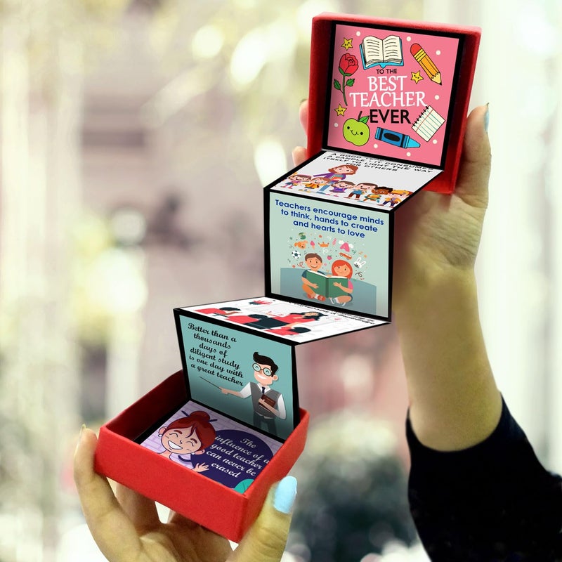 exciting Lives صندوق رسائل المعلمين المنبثق - هدية ليوم المعلم، للمعلم، الأستاذ، المدير، السيد، السيدة، مدام - هدية لعيد الميلاد، شكرًا لك، وداعًا، يوم التخرج - 8 × 8 × 2.5 سم - Image 1
