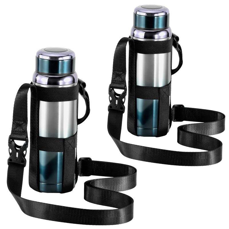 Nuovoware Water Bottle Holder with Strap, 2 Pack Elastic Bag for 20-40 OZ Bottle, Lightweight Carrier with Detachable Shoulder Strap for Walking Hiking Camping Fishing Traveling, Black+Black - Image 1