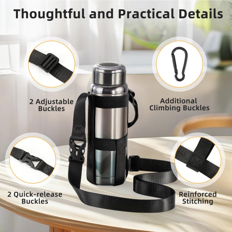 Nuovoware Water Bottle Holder with Strap, 2 Pack Elastic Bag for 20-40 OZ Bottle, Lightweight Carrier with Detachable Shoulder Strap for Walking Hiking Camping Fishing Traveling, Black+Black - Image 5