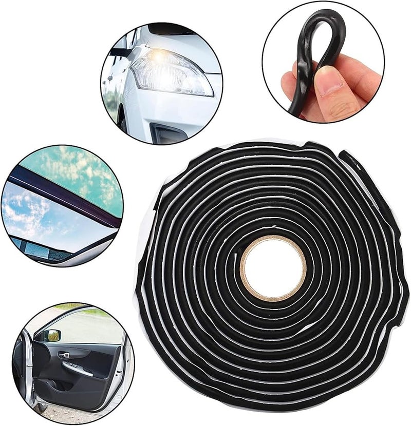 Black Butyl Rubber Sealant Rope 8mm 14 8ft 2pcs For Car RV Windshield Door - Image 3