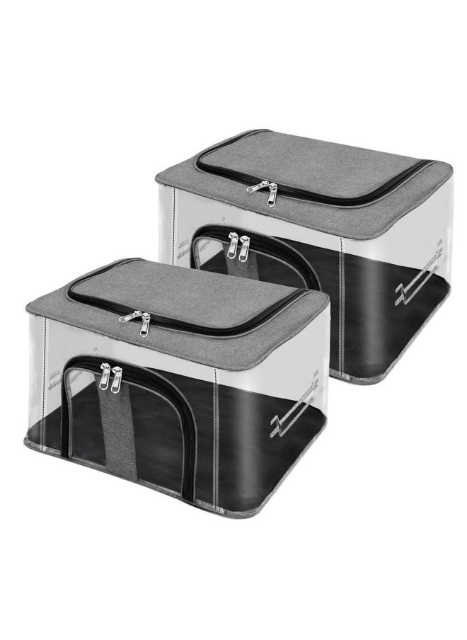 Storite Storite 2 Pack Nylon 33 L PVC Transparent Moisture Proof Storage box for Clothes Closet Wardrobe Organizer for Clothes Saree Bags with Carry Handle - (Grey, 44 x 31 x 24 cm)  - Image 1