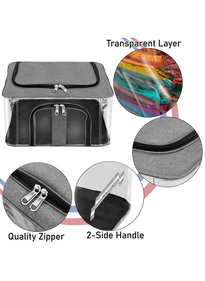 Storite Storite 2 Pack Nylon 33 L PVC Transparent Moisture Proof Storage box for Clothes Closet Wardrobe Organizer for Clothes Saree Bags with Carry Handle - (Grey, 44 x 31 x 24 cm)  - Image 4