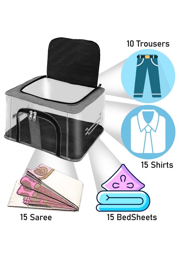 Storite Storite 2 Pack Nylon 33 L PVC Transparent Moisture Proof Storage box for Clothes Closet Wardrobe Organizer for Clothes Saree Bags with Carry Handle - (Grey, 44 x 31 x 24 cm)  - Image 5
