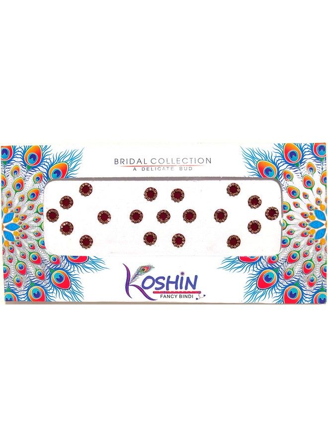 KOSHIN Maroon Golden Color Mini Rhinestone Round Shape Size (Per Bindi Height 8 Mm X Width 8 Mm) Forehead Fancy Stone Bindi For Girls Women Ladies  - Image 2