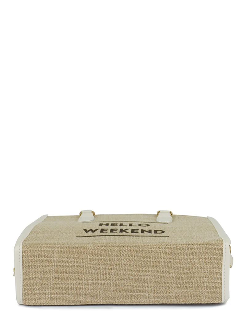 London Rag Beige Microfiber Slogan Tote Bag