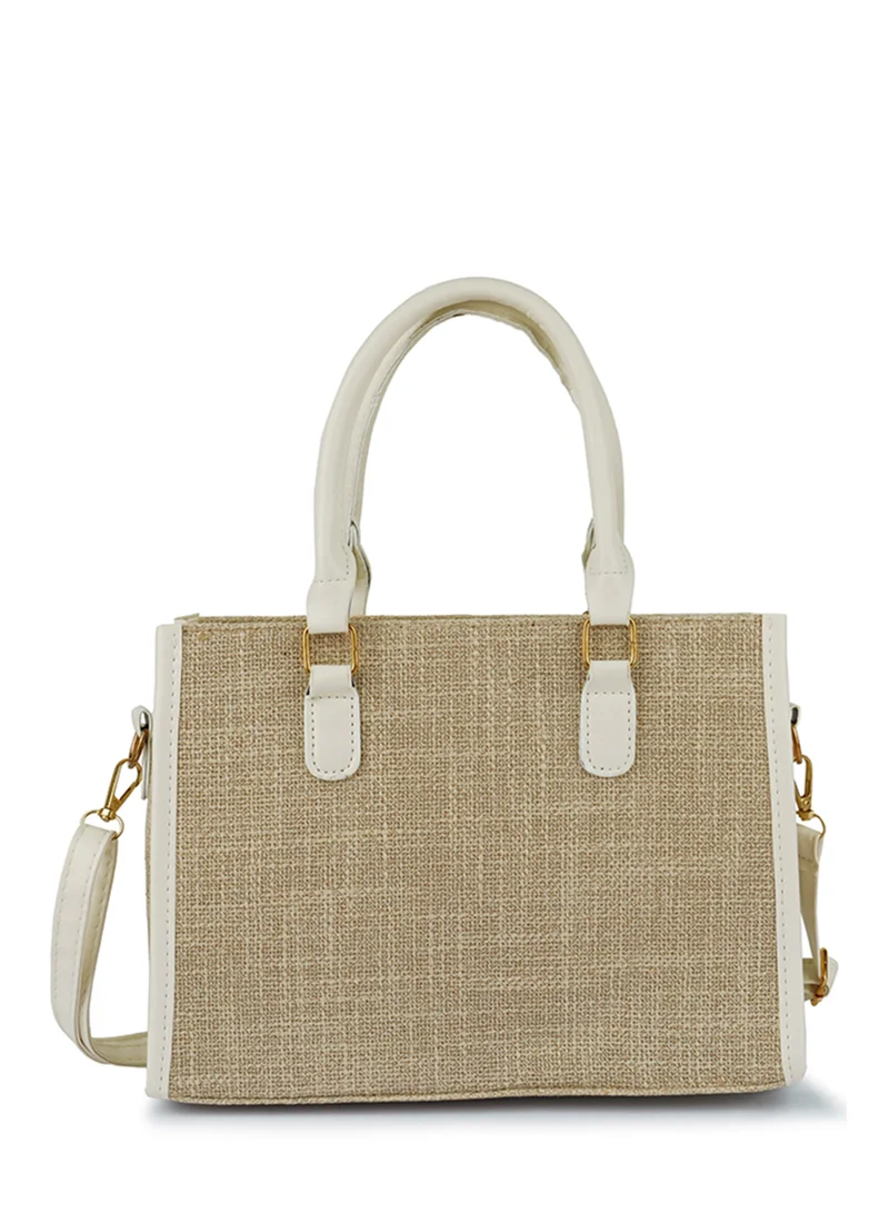 London Rag Beige Microfiber Slogan Tote Bag