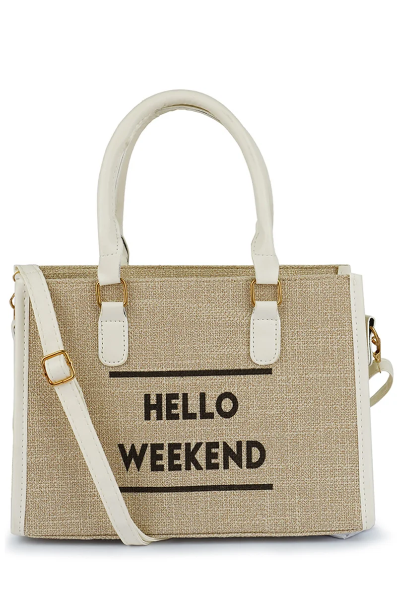 London Rag Beige Microfiber Slogan Tote Bag