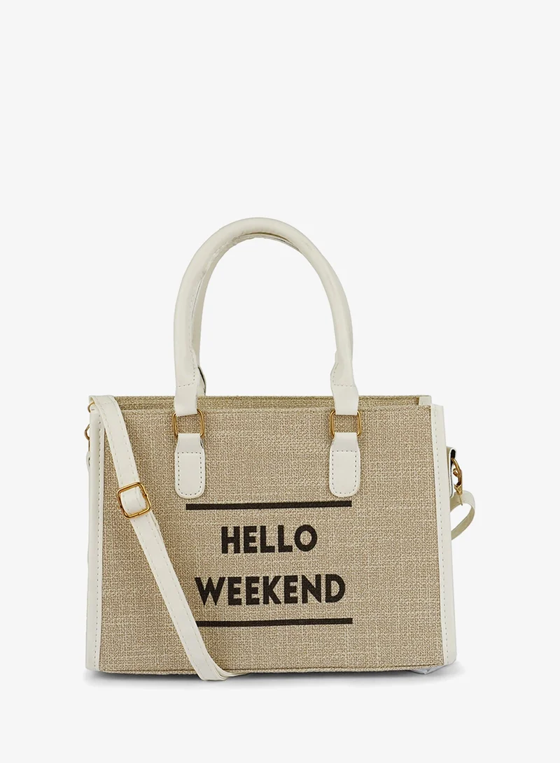 London Rag Beige Microfiber Slogan Tote Bag