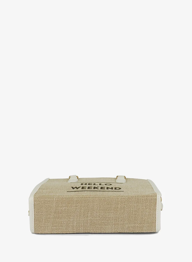 London Rag Beige Microfiber Slogan Tote Bag