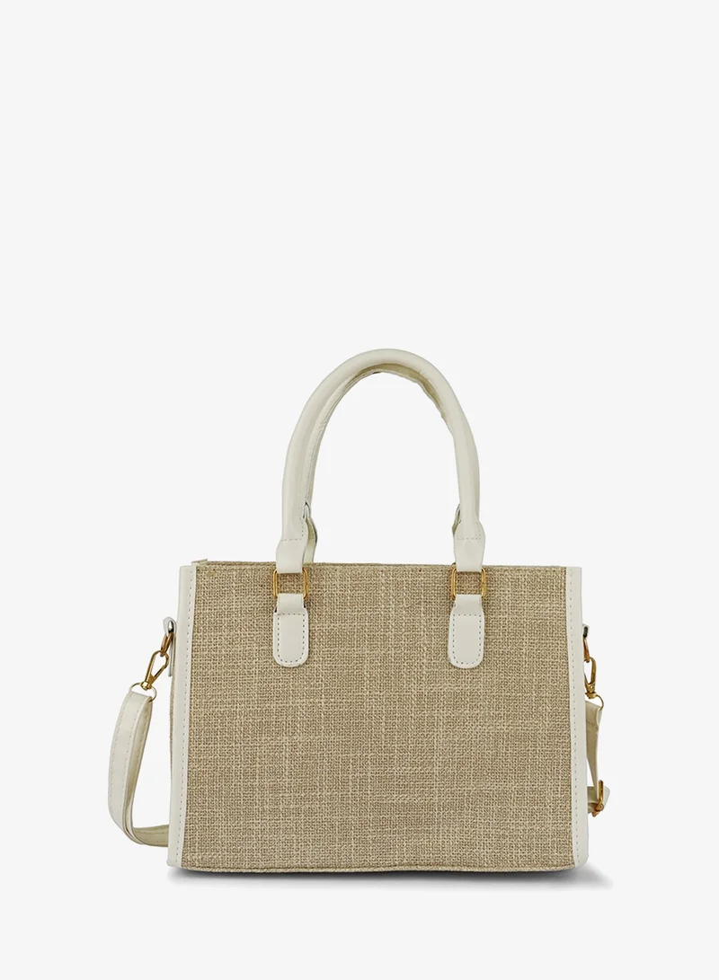 London Rag Beige Microfiber Slogan Tote Bag