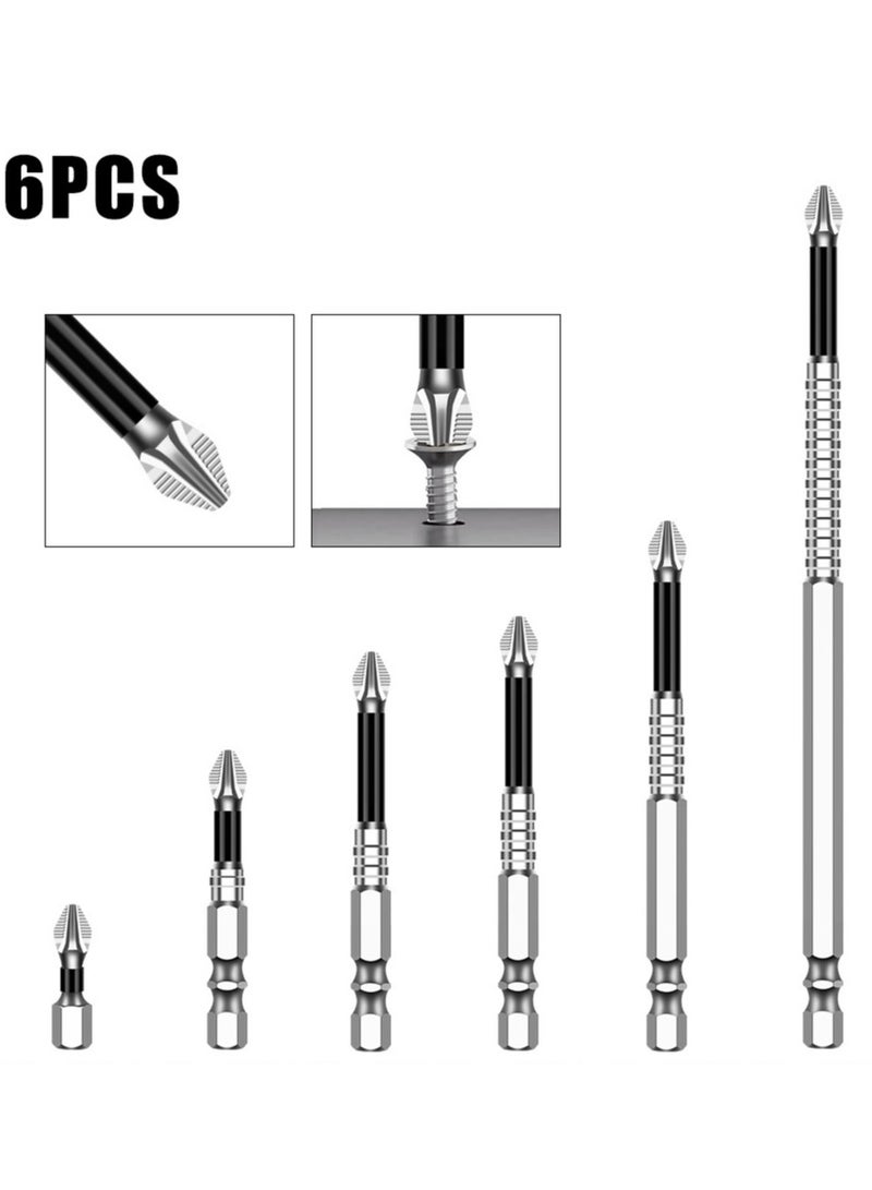 Magnetic Screwdriver Bit Set 7pcs Anti Slip Screwdriver Bits Set 1/4 Inch Hex Shank S2 Steel Phillips Cross Slot PH2 Screwdriver Bits Mixed Length(25MM/50MM/65MM/70MM/90MM/150MM)  - Image 1