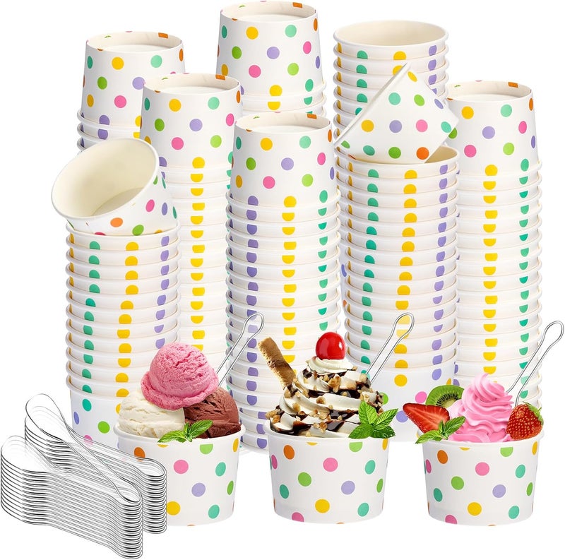 BOAO 5.5 Oz Paper Ice Cream Cups with Spoons Disposable Sundae Dessert Bowls Summer Party Supplies(Fresh Style, 200 Pcs) - Image 1
