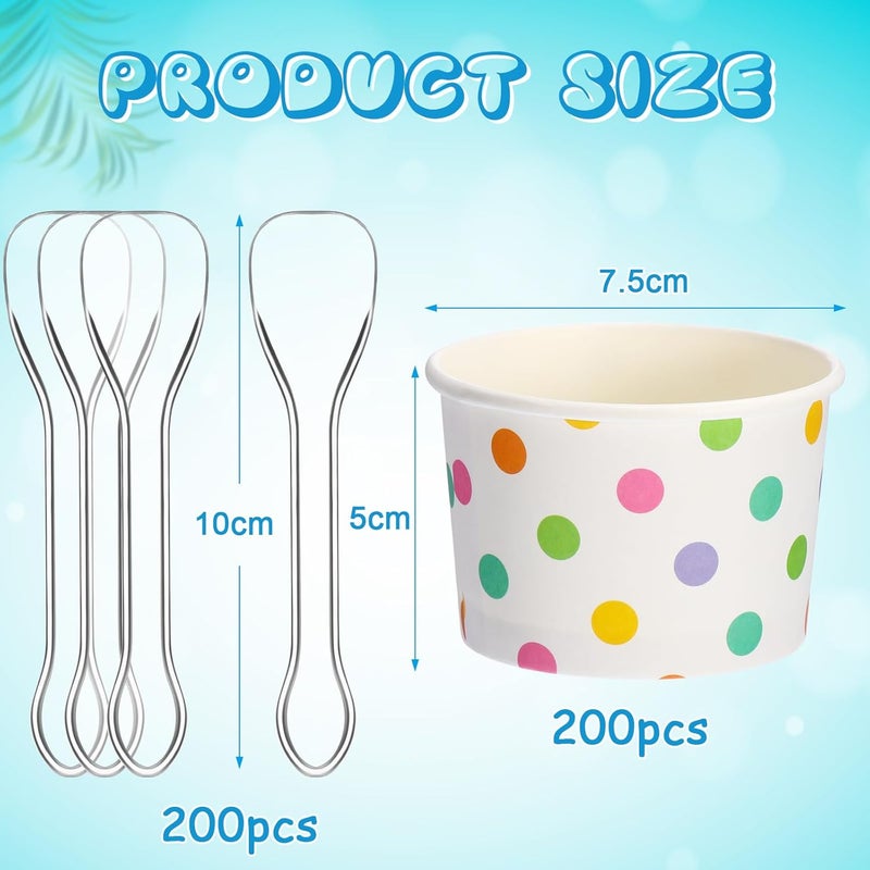 BOAO 5.5 Oz Paper Ice Cream Cups with Spoons Disposable Sundae Dessert Bowls Summer Party Supplies(Fresh Style, 200 Pcs) - Image 2