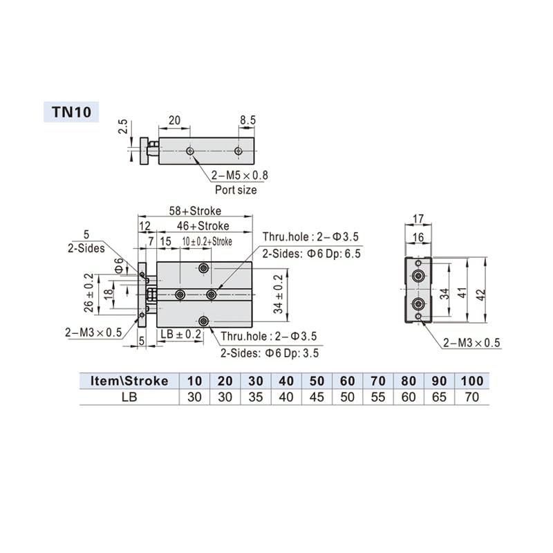 TN20 Aluminum Alloy Twin Rod Pneumatic Air Cylinder 150mm Stroke - Image 3