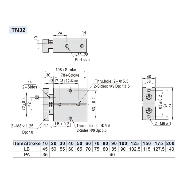 TN20 Aluminum Alloy Twin Rod Pneumatic Air Cylinder 150mm Stroke - Image 5