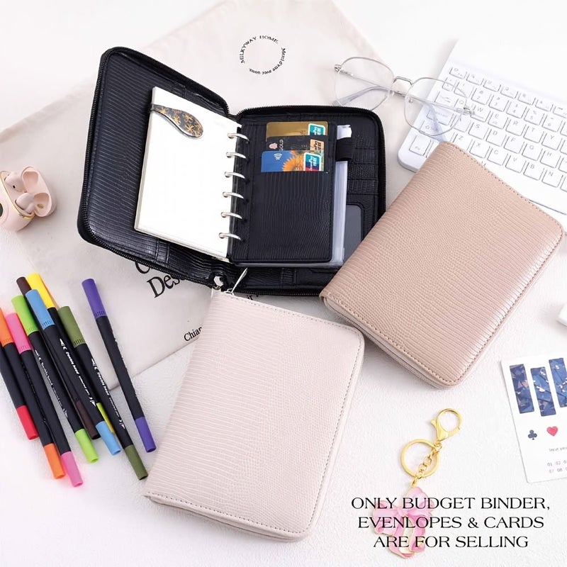 A7 Faux Leather Budget Binder Set With 12 Watercolor Pens Taupe Complete Gift Box For Office And Student Stationery - Image 1