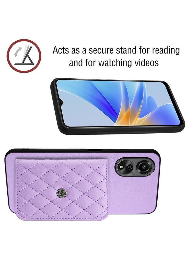 اس-توب جراب لهاتف OPPO A58 4G مع حقيبة بطاقات ذات نسيج معيني وبطاقة RFID مع حبل طويل - Image 4