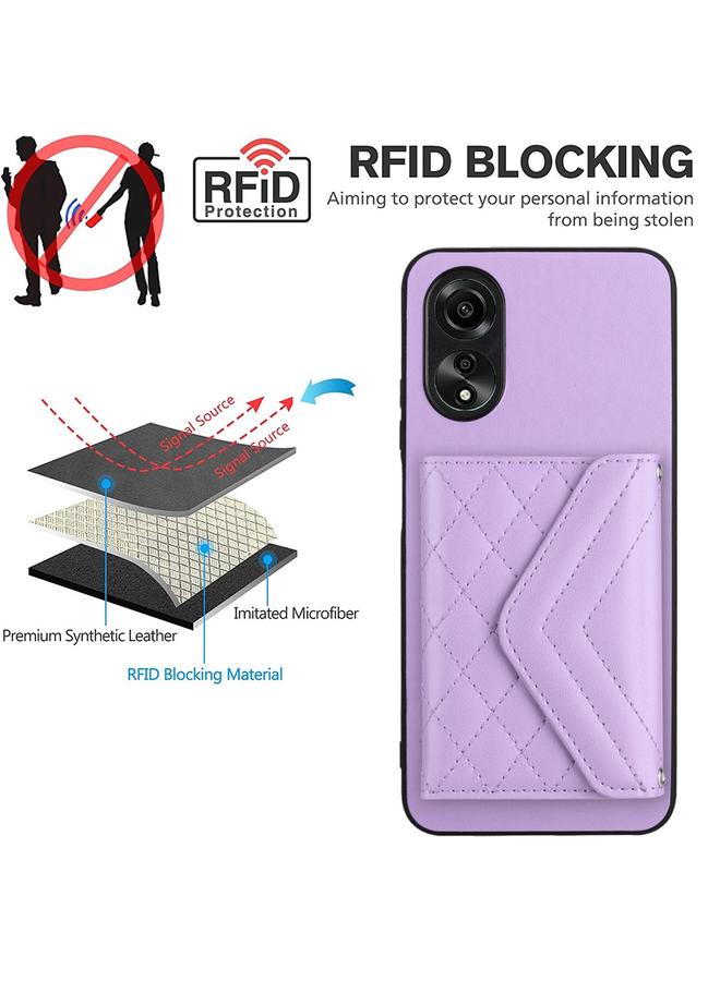 اس-توب جراب لهاتف OPPO A58 4G مع حقيبة بطاقات ذات نسيج معيني وبطاقة RFID مع حبل طويل - Image 5