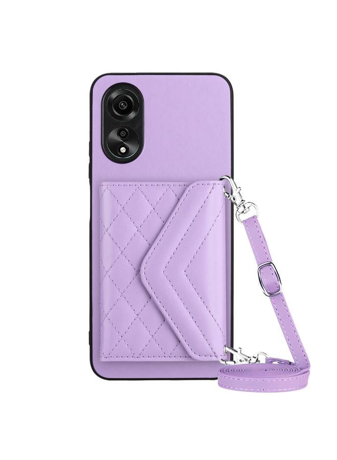 اس-توب جراب لهاتف OPPO A58 4G مع حقيبة بطاقات ذات نسيج معيني وبطاقة RFID مع حبل طويل - Image 1