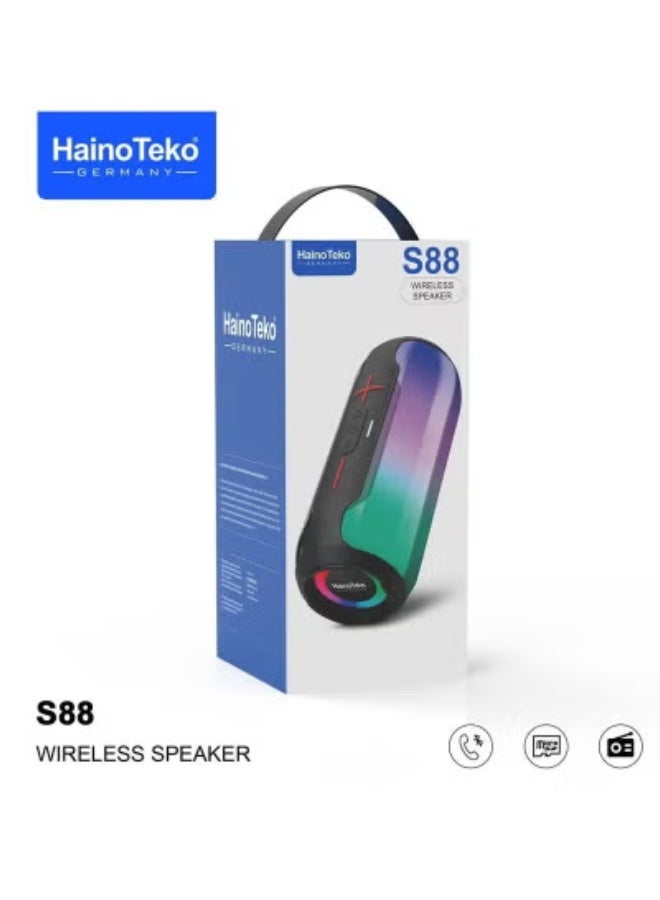 Haino Teko S88 Wireless Bluetooth Speaker with LED Light & Button Control | Deep Bass, Long Battery Life, Hands-Free Calling | AUX-In, Card Slot & FM Radio | Portable Black Speaker for Indoor & Outdoor Music - Image 3